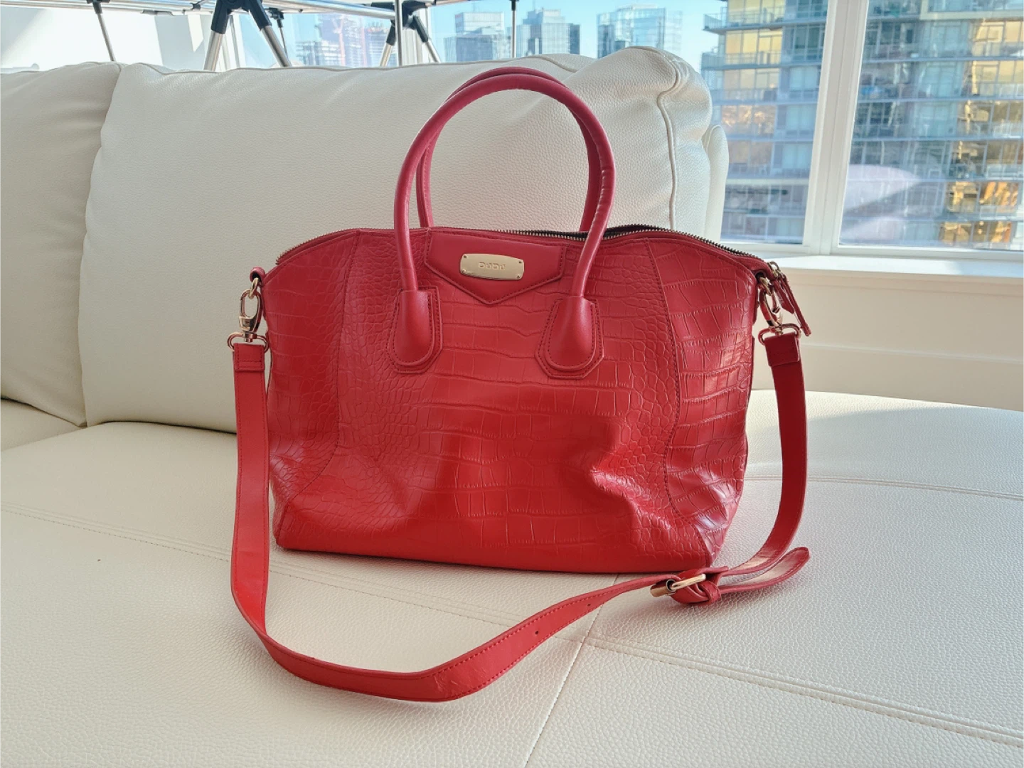 DuDu Orange Croc Embossed Satchel Handbag