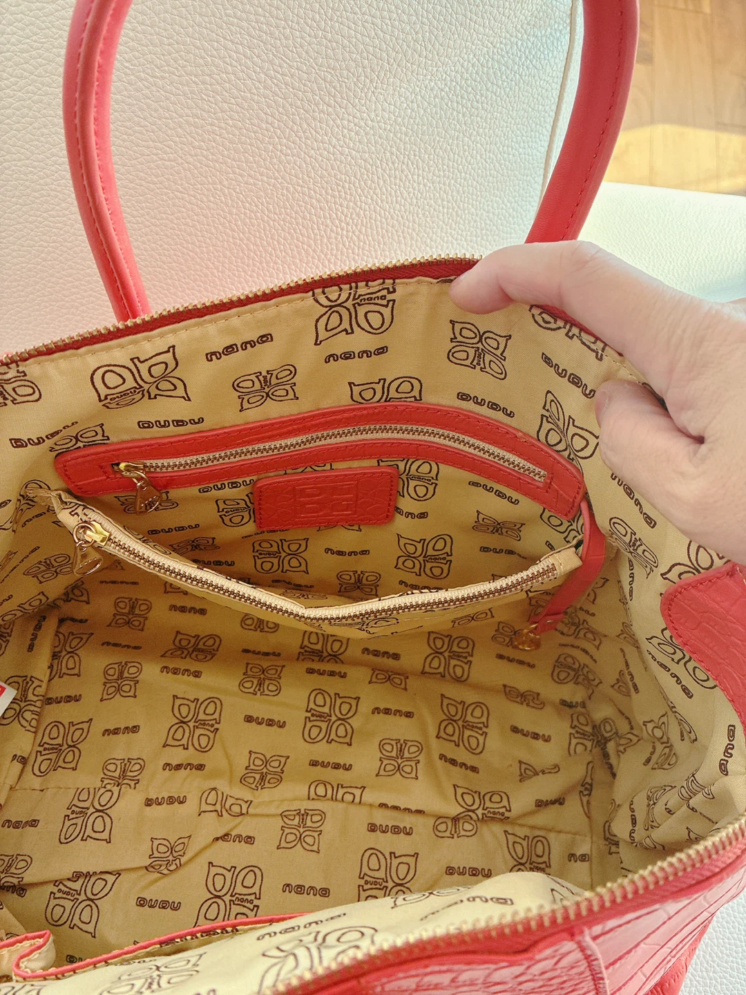 DuDu Orange Croc Embossed Satchel Handbag - photo 3