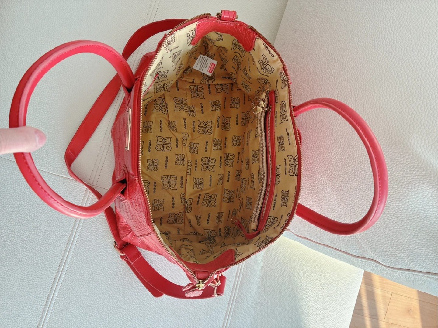 DuDu Orange Croc Embossed Satchel Handbag - photo 4