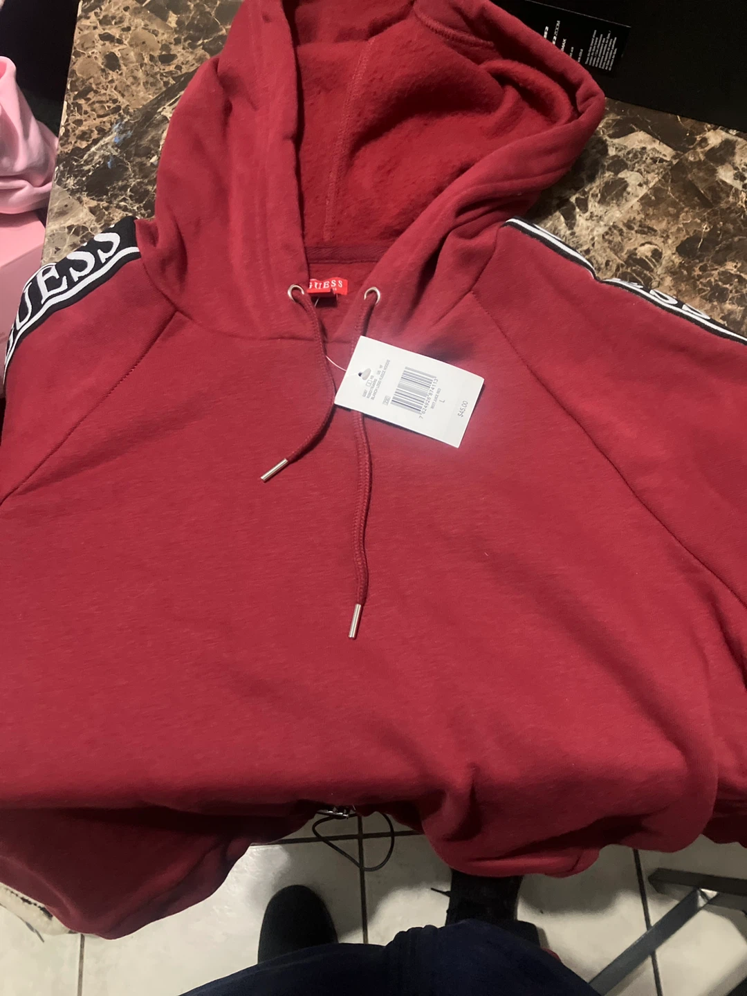 Guess Blanch Logo Fleece Hoodie - Beet Juice Red - L - photo 3
