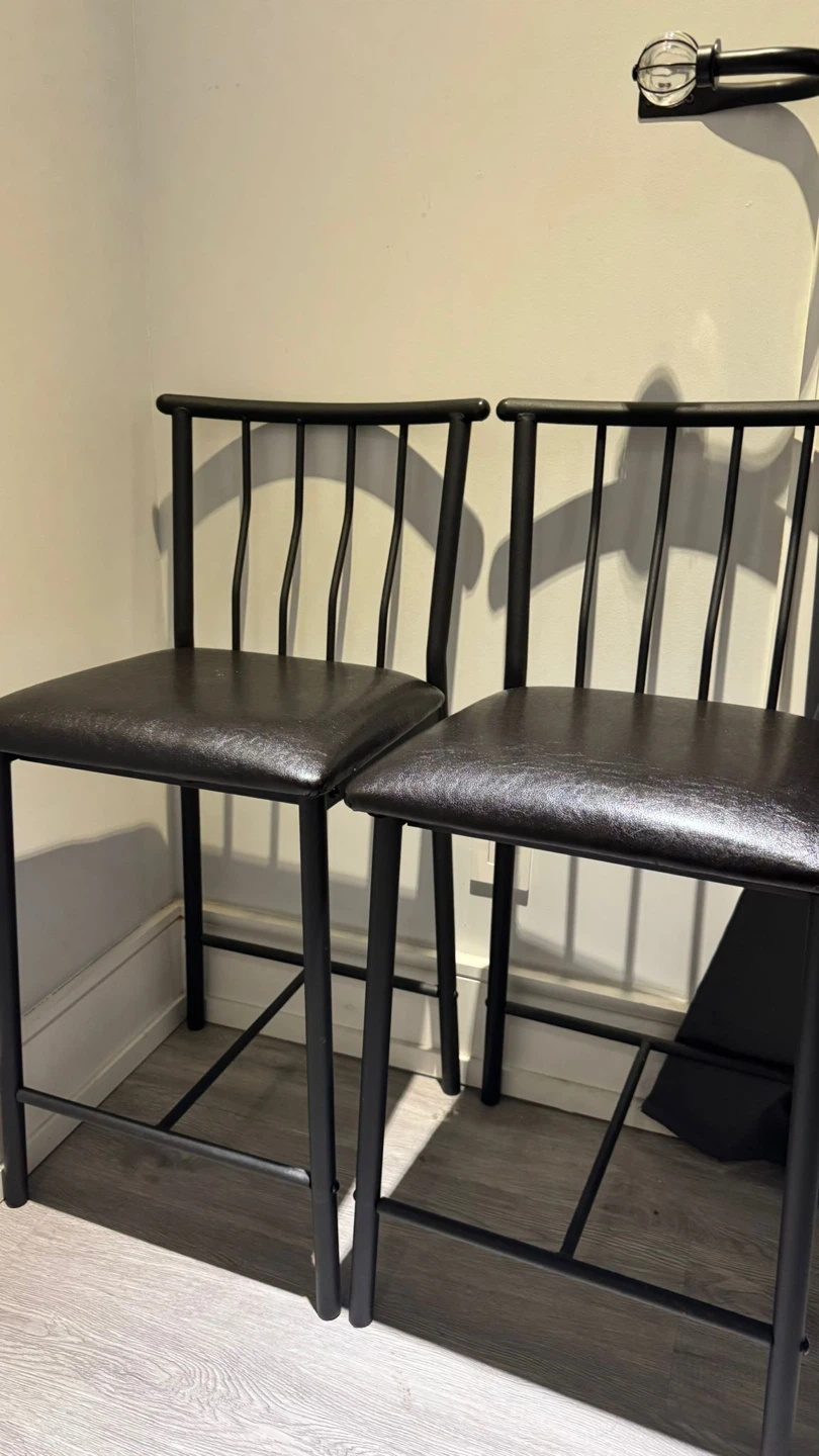 Set of 2 Black Counter Height Stools with Faux Leather Seats - photo 2
