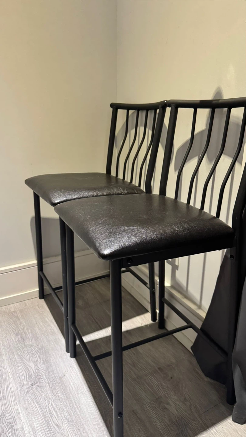 Set of 2 Black Counter Height Stools with Faux Leather Seats - photo 3