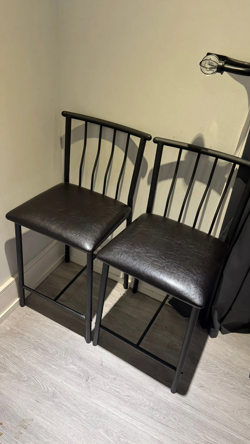 Set of 2 Black Counter Height Stools with Faux Leather Seats