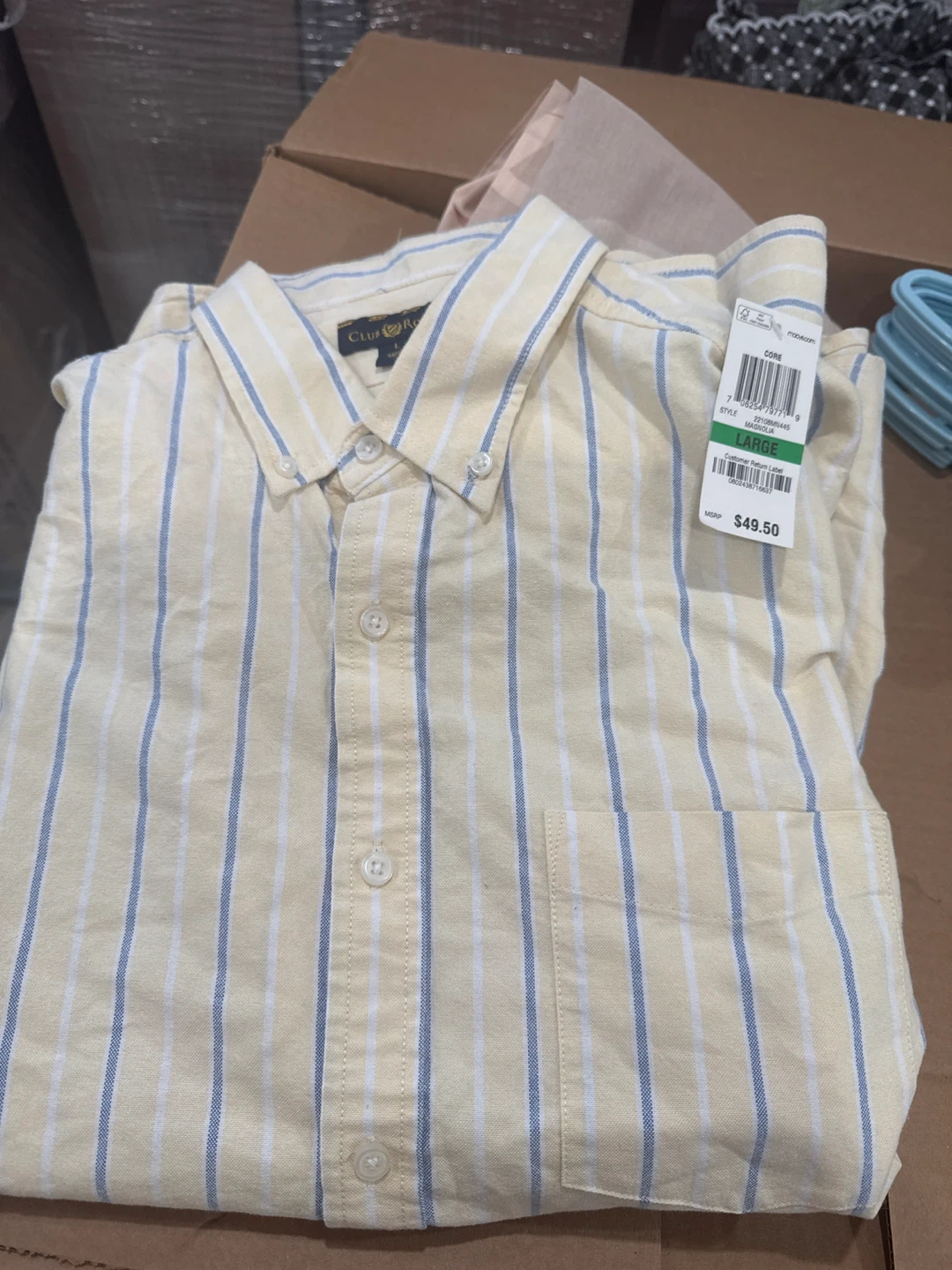 Club Room Men's Striped Button-Down Shirt - Large