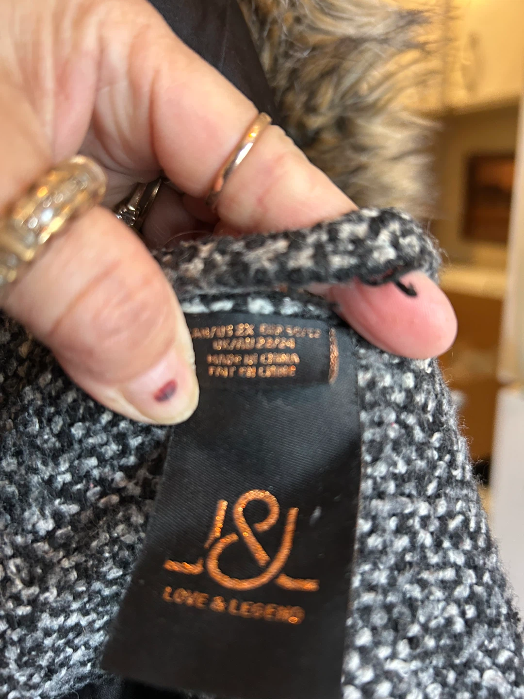 Love & Legend Grey Tweed Winter Coat with Faux Fur Hood - photo 2