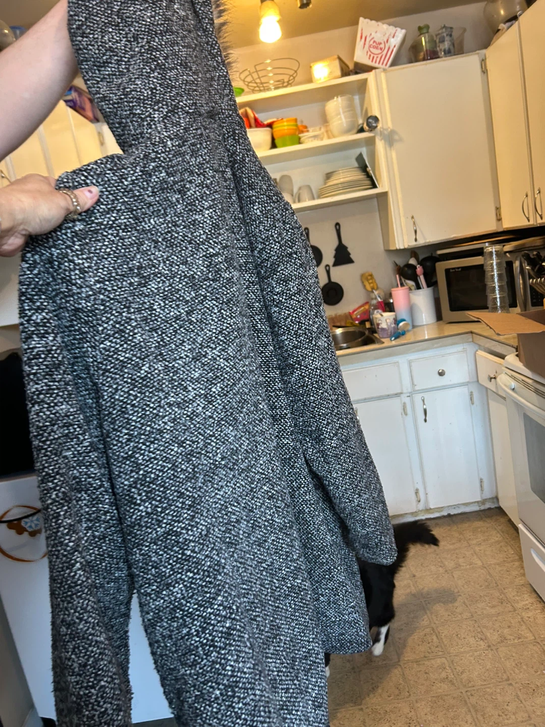 Love & Legend Grey Tweed Winter Coat with Faux Fur Hood - photo 3