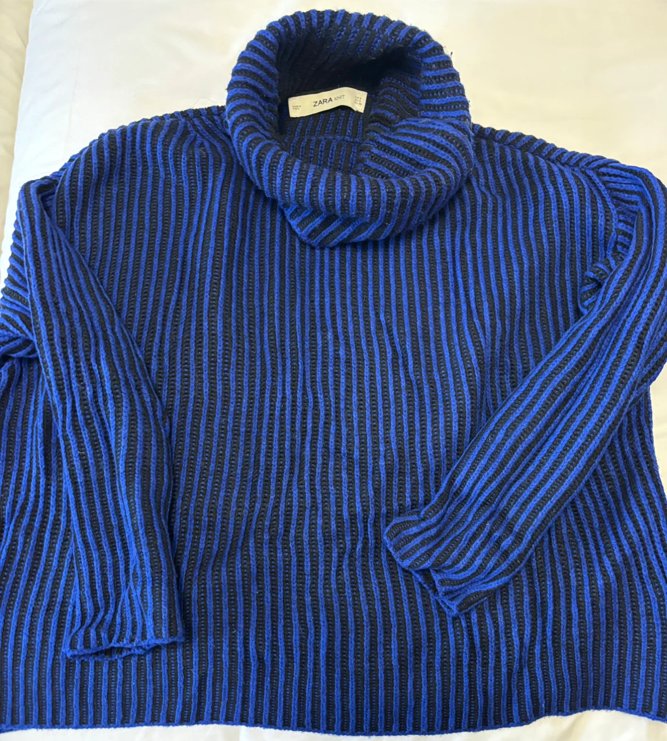 ZARA KNIT Blue & Black Striped Turtleneck Sweater