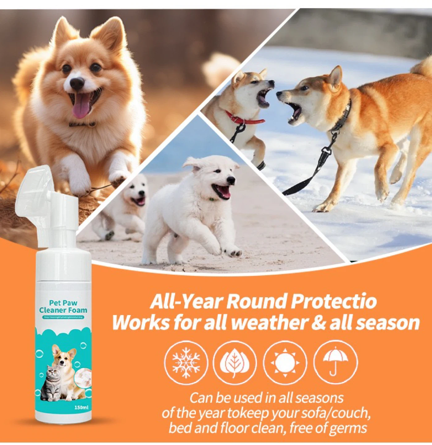 No-Rinse Pet Paw Cleaner Foam with Silicone Brush - 150ml - photo 3