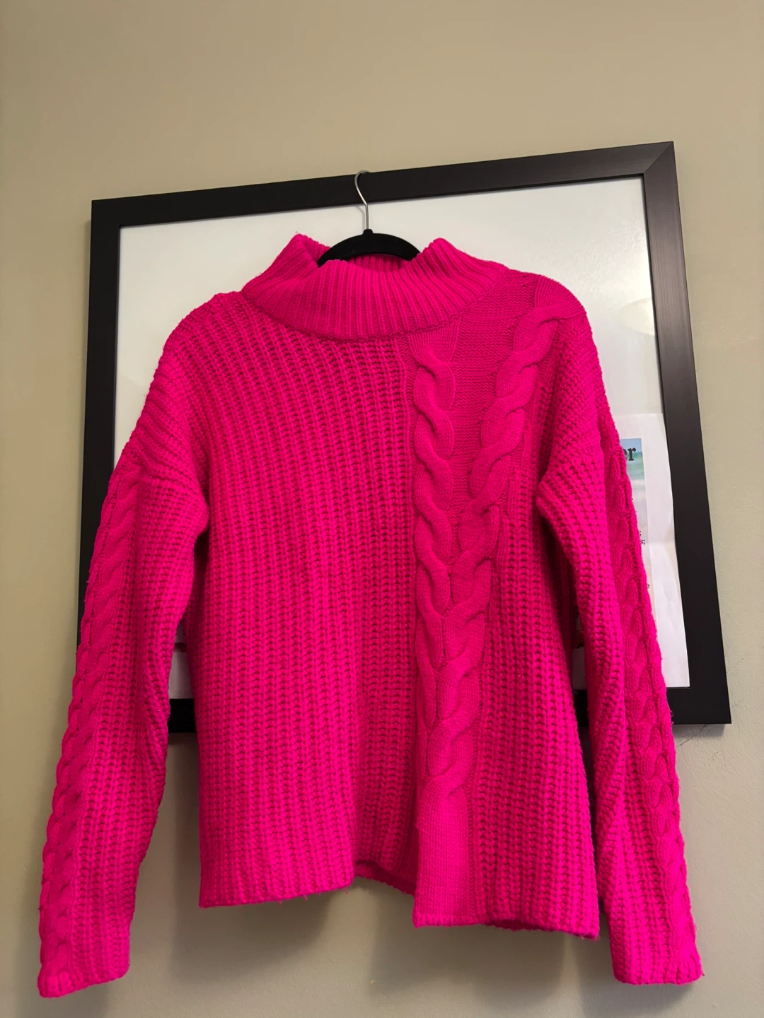 Pink Cable Knit Turtleneck Sweater
