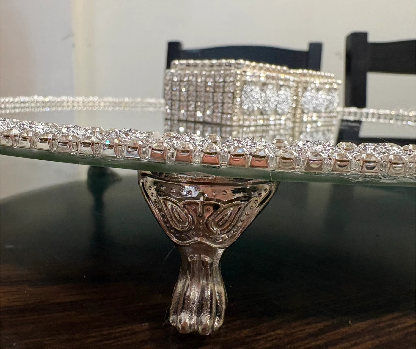 Round Mirror Tray with crushed diamond & silver rhinestone - photo 5