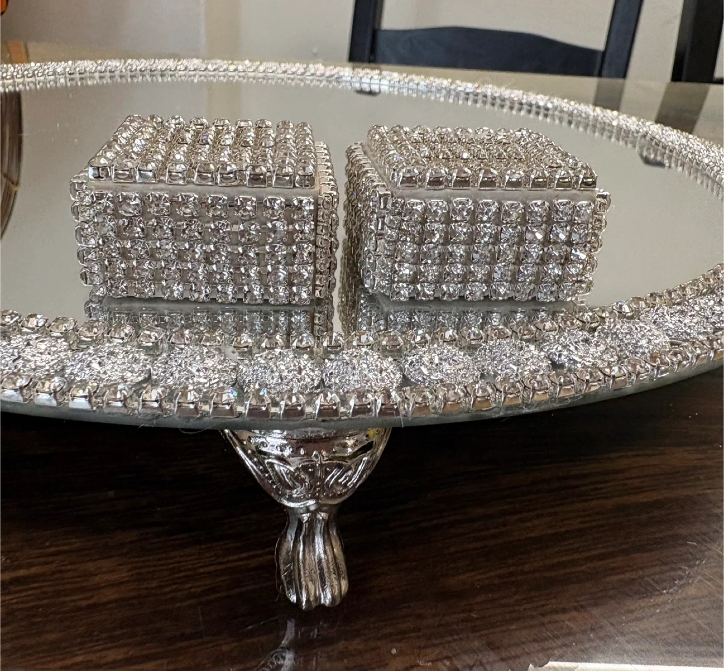 Round Mirror Tray with crushed diamond & silver rhinestone - photo 4