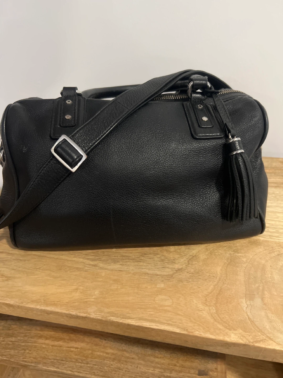 DANIER Black Leather Satchel Bag with Tassel