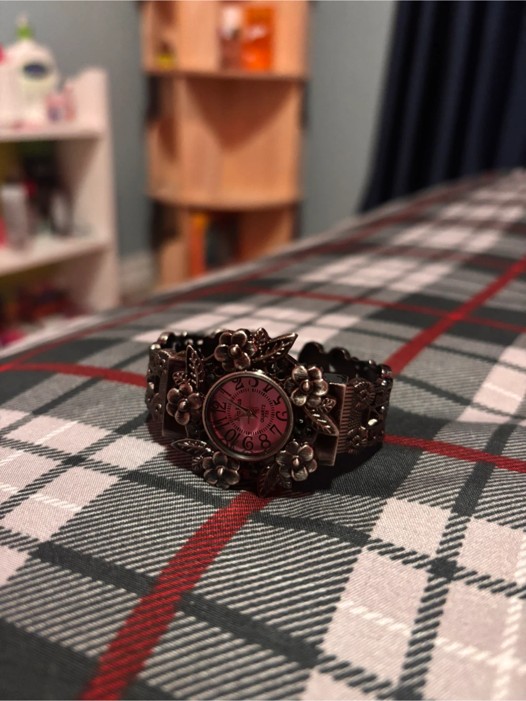Silver-tone Floral Bangle Watch with Pink Dial - photo 2