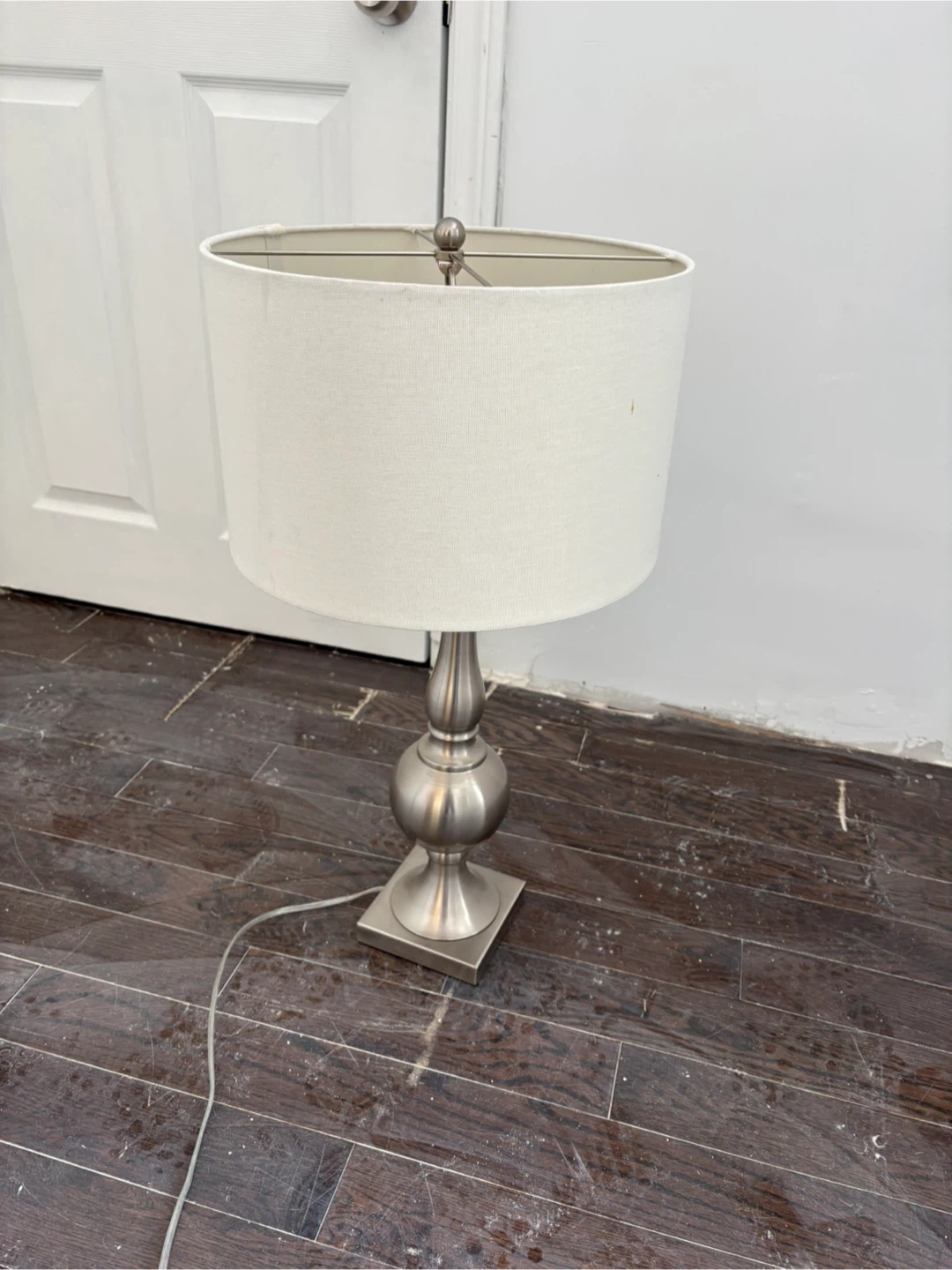 Silver Table Lamp with White Drum Shade