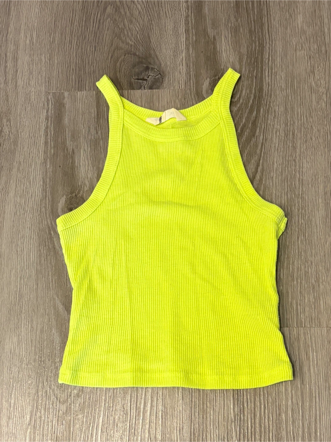 Bluenotes Neon Yellow/Green Ribbed Halter/Tank Top