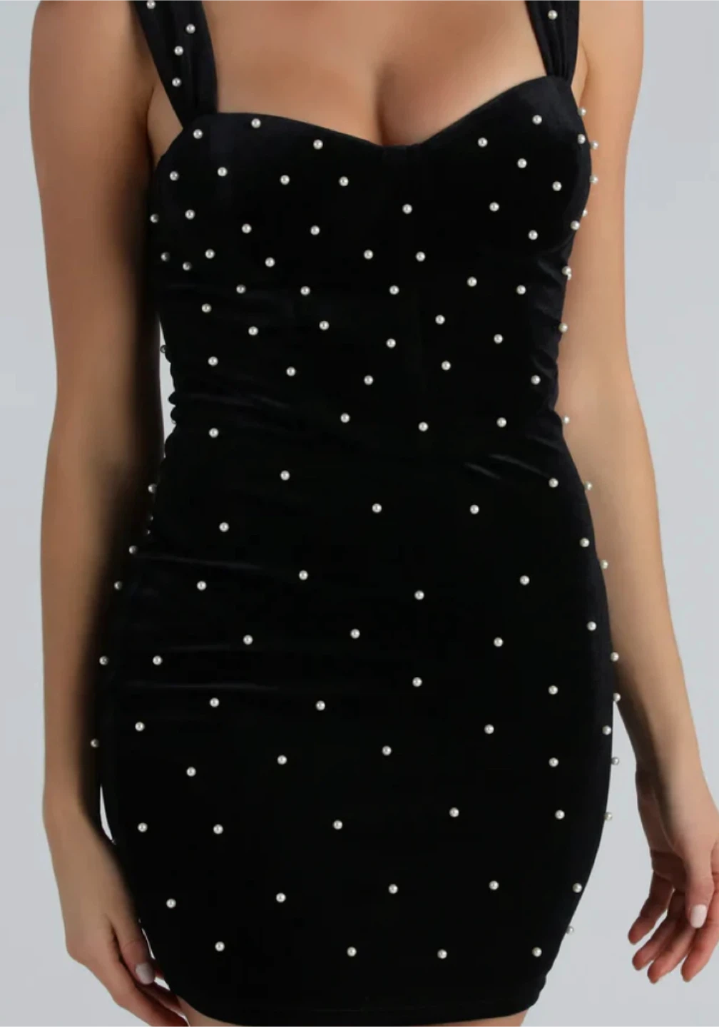 Faux Pearl Velvet Mini Dress - Size Large