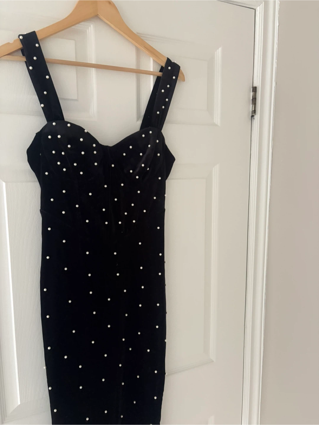 Faux Pearl Velvet Mini Dress - Size Large - photo 4