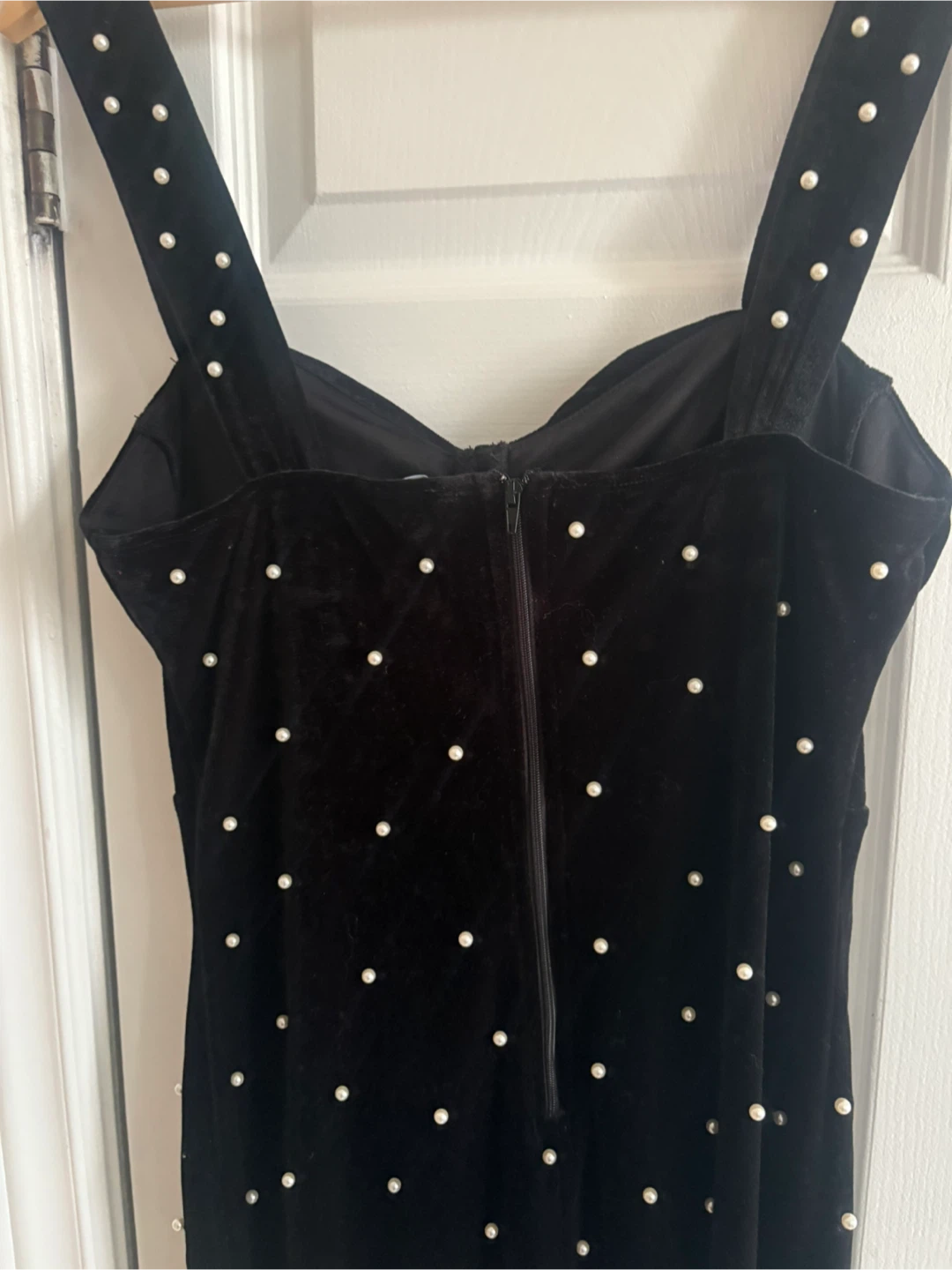 Faux Pearl Velvet Mini Dress - Size Large - photo 5