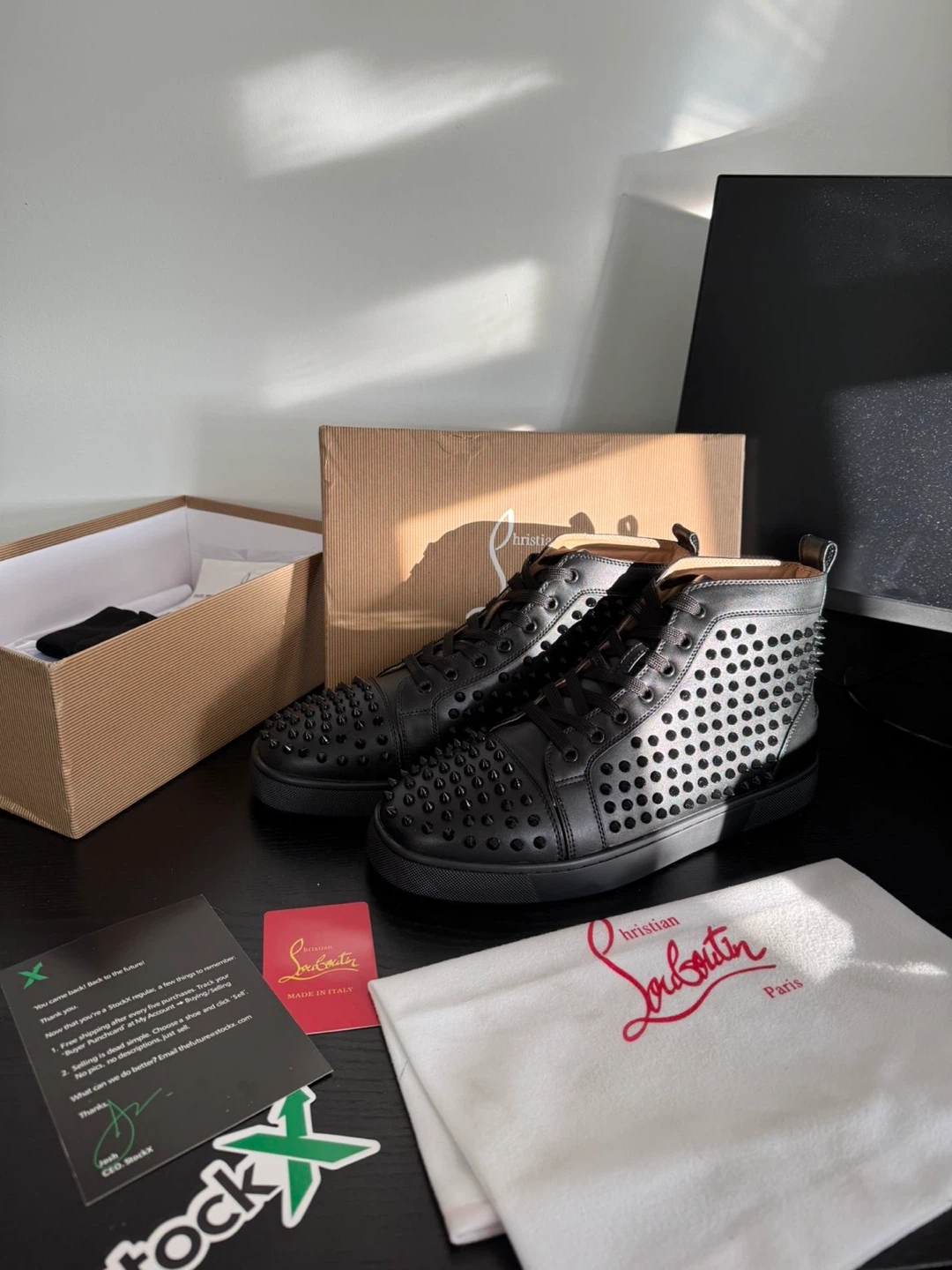 Christian Louboutin Black Spiked High-Top Sneakers - photo 3