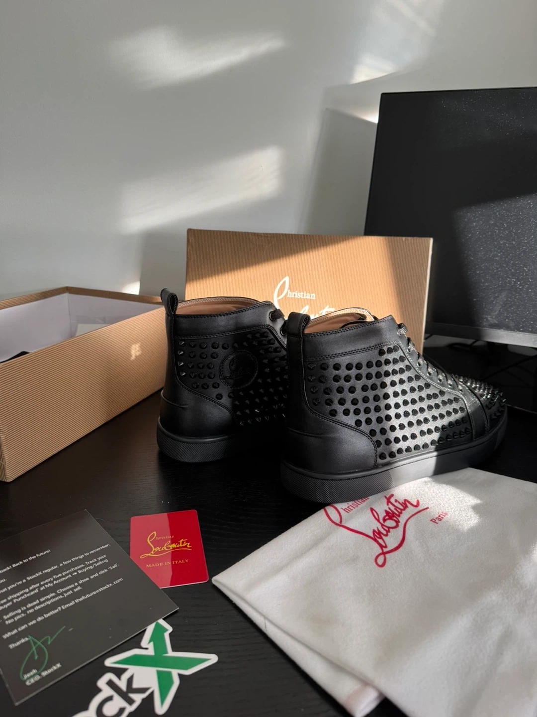 Christian Louboutin Black Spiked High-Top Sneakers - photo 2