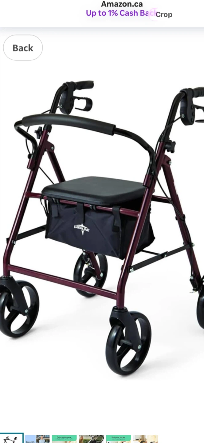 BNIB Medline Basic Steel Rollator with 8-Inch Wheels,  Red