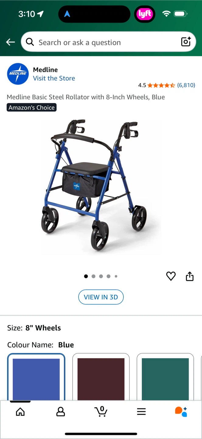 BNIB  Medline Basic Steel Rollator with 8-Inch Wheels, Blue