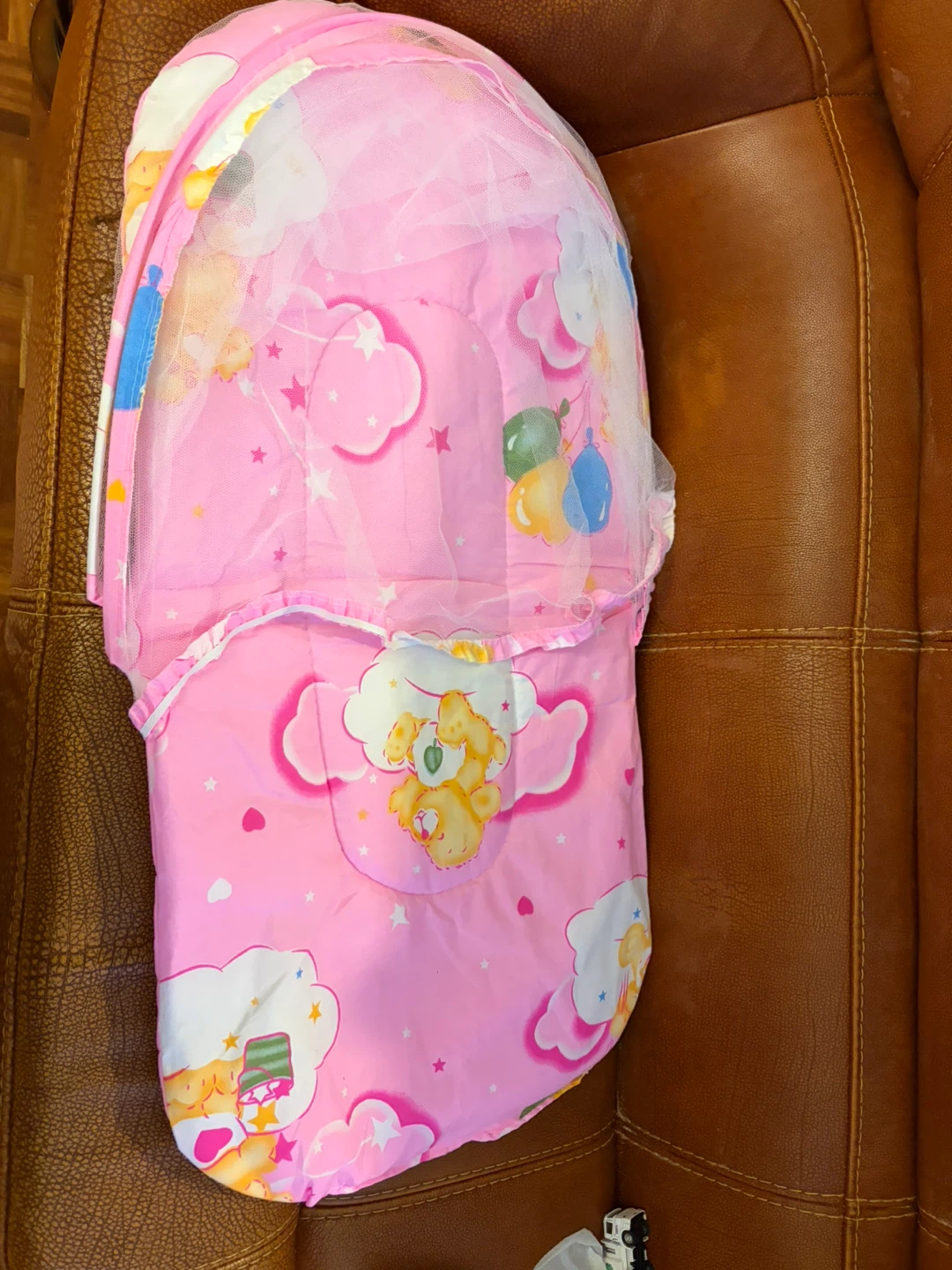 Pink Baby Mosquito Net Bassinet with Teddy Bear Print - photo 3