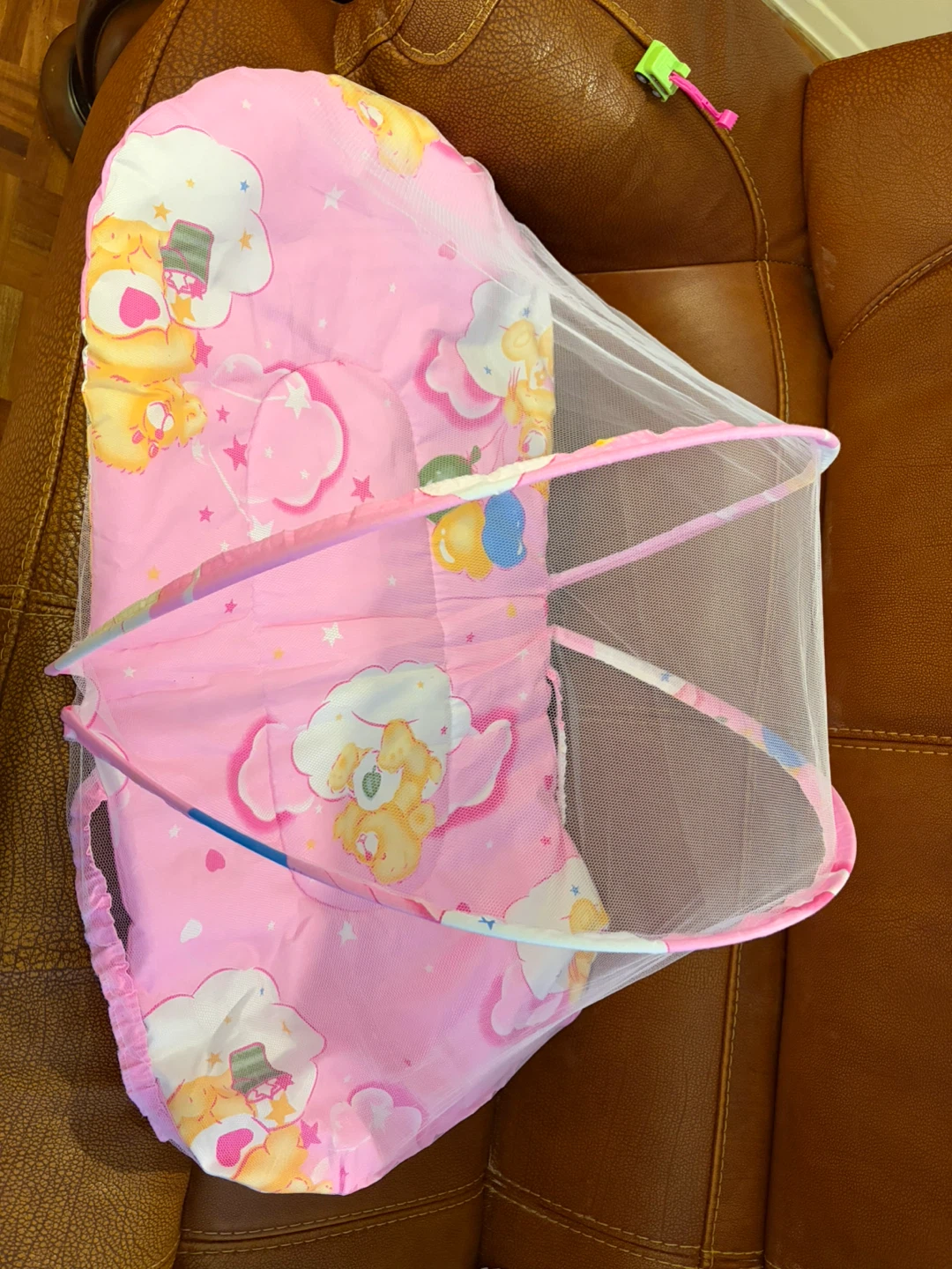 Pink Baby Mosquito Net Bassinet with Teddy Bear Print
