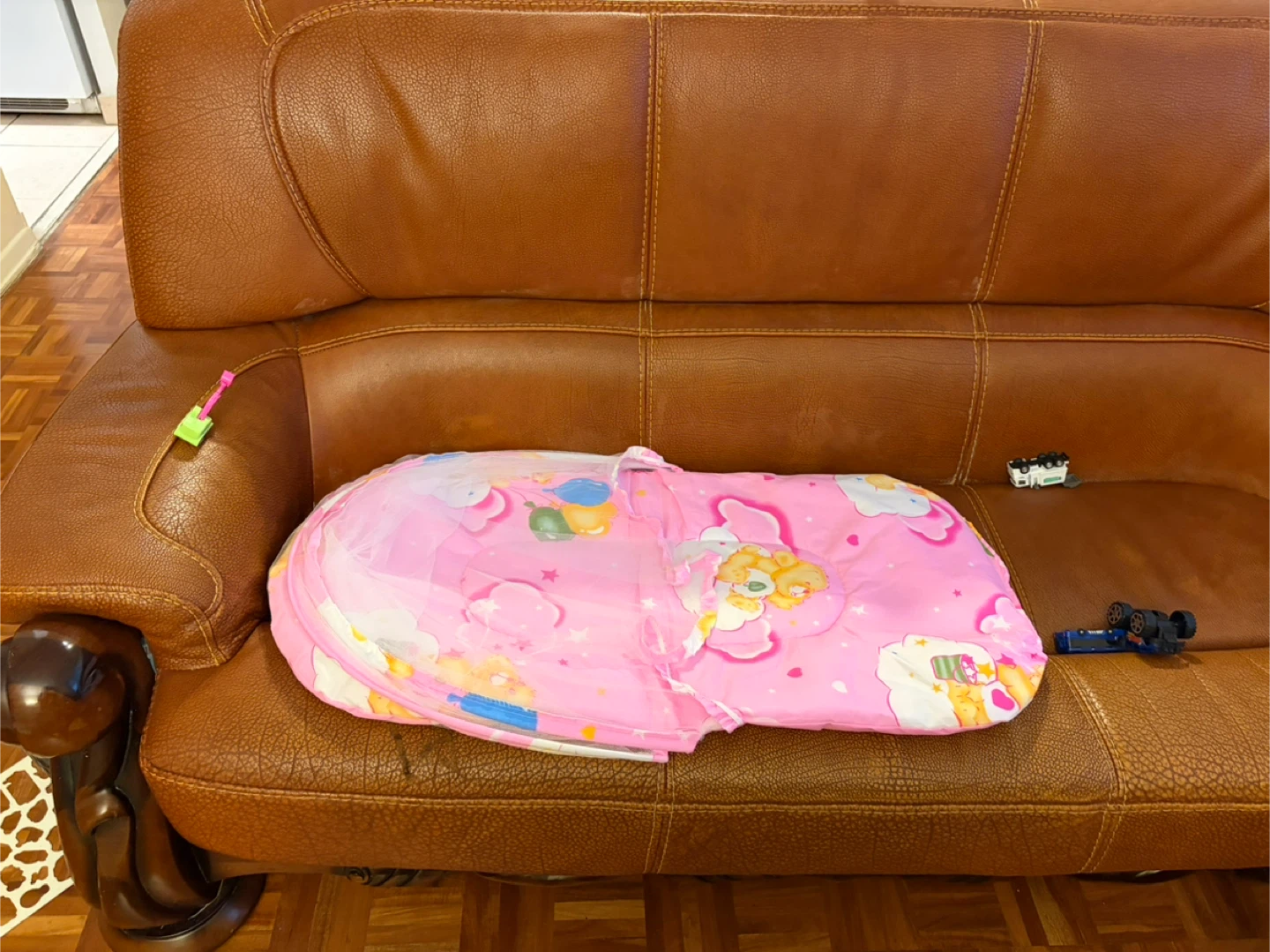 Pink Baby Mosquito Net Bassinet with Teddy Bear Print - photo 2