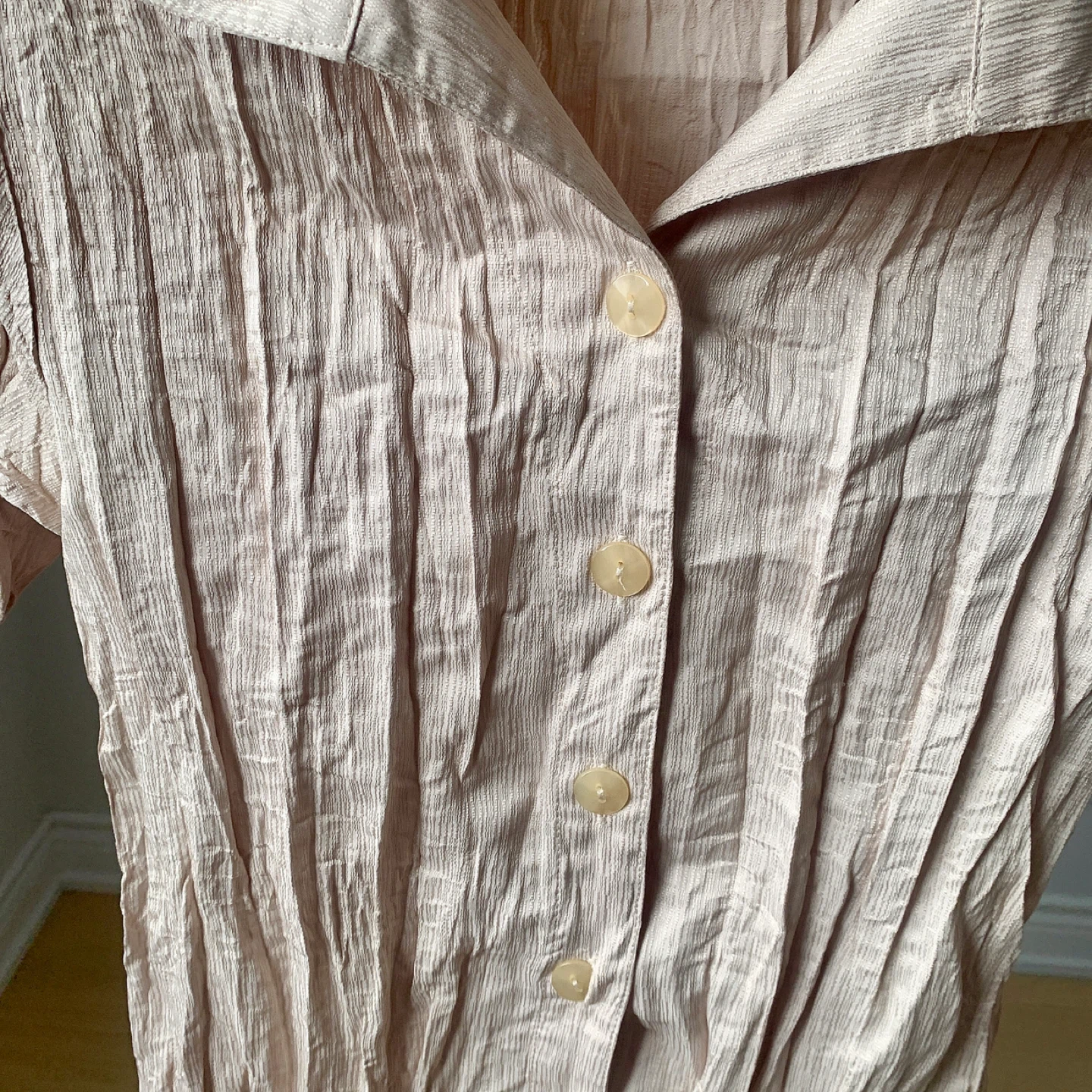 Vintage Textured Button-Up Shirt Slim Fit Beige New With Tags - photo 3