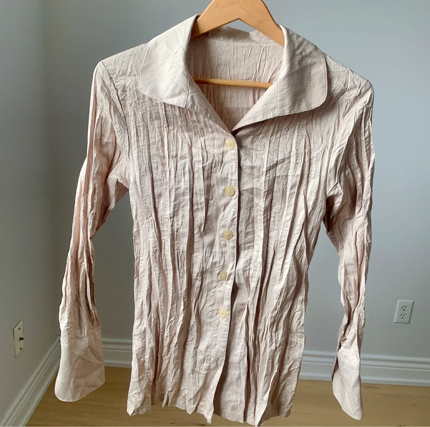 Vintage Textured Button-Up Shirt Slim Fit Beige New With Tags - photo 2