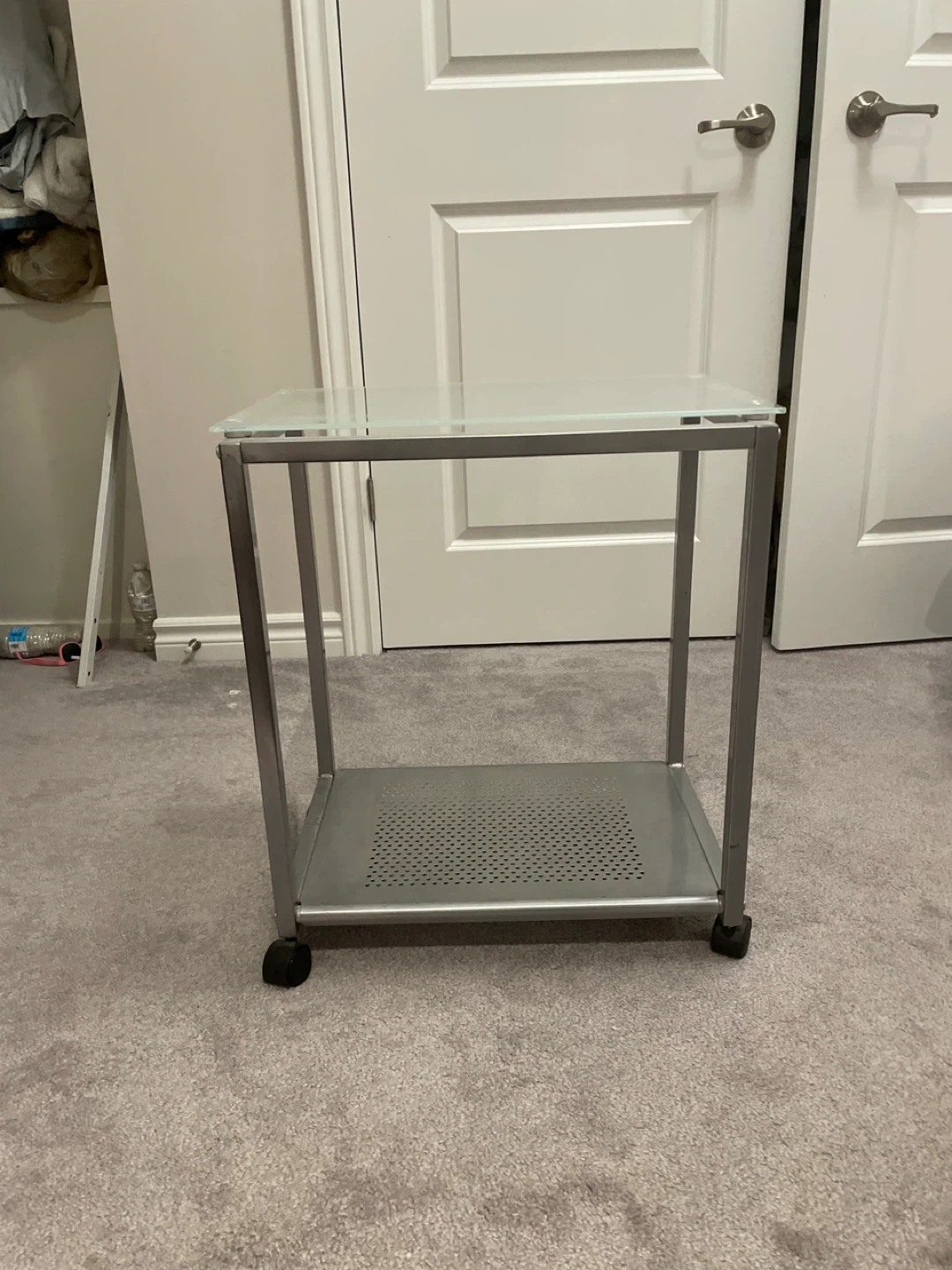Glass Top Side Table with Wheels