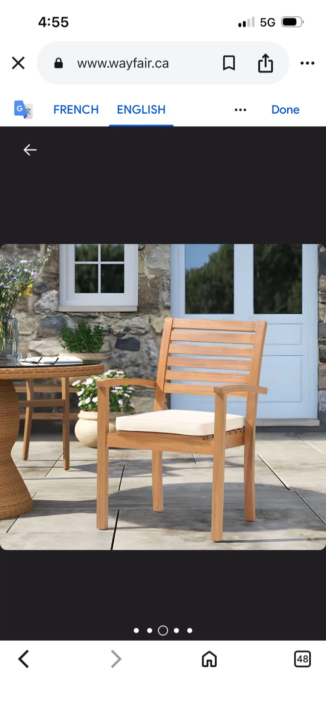 New Stackable outdoor dining chair acacia cushion (Set of 2) - photo 4