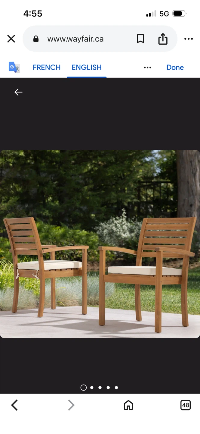 New Stackable outdoor dining chair acacia cushion (Set of 2)