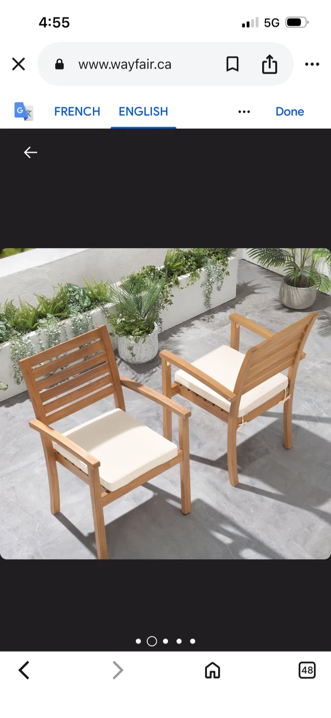 New Stackable outdoor dining chair acacia cushion (Set of 2) - photo 2