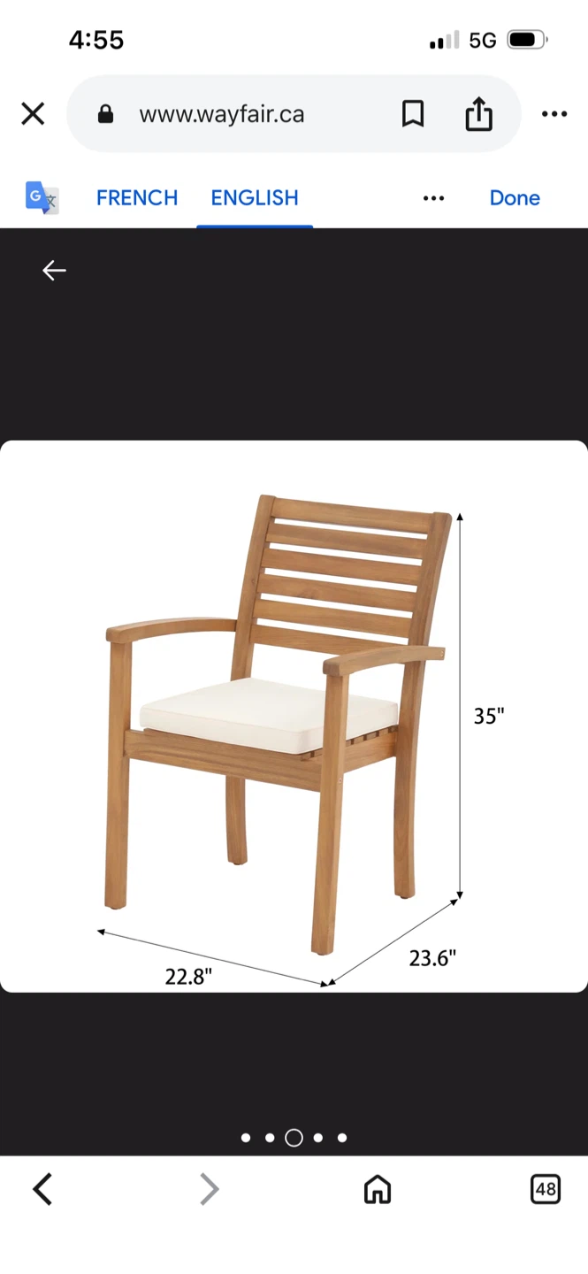 New Stackable outdoor dining chair acacia cushion (Set of 2) - photo 5