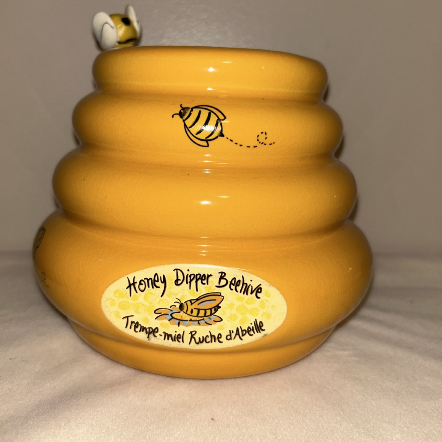 Honey Dipper Beehive Ceramic Jar with Wooden Dipper