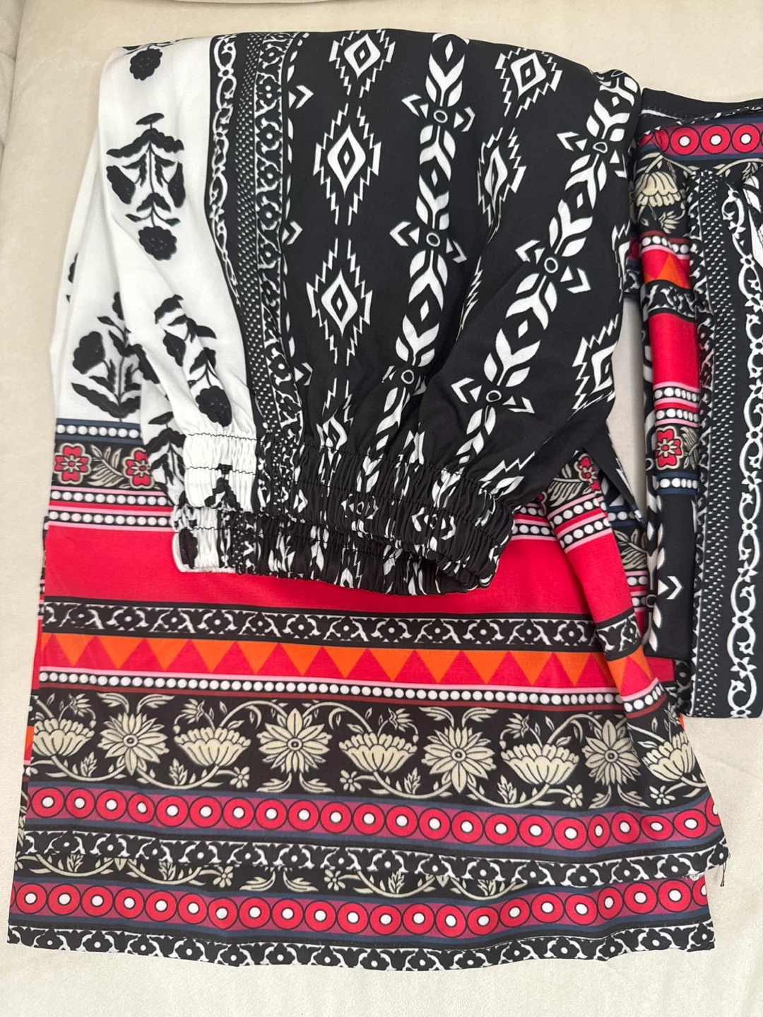 Women's XL Black, White, and Red Printed Kurti and Pants Set - photo 3