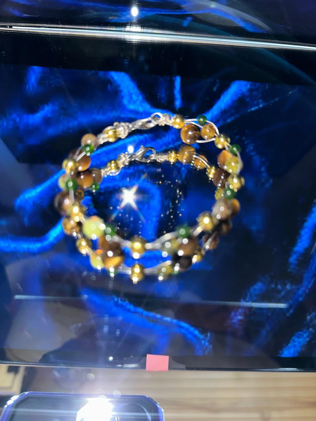Tiger's Eye and Green Stone Beaded Bracelet