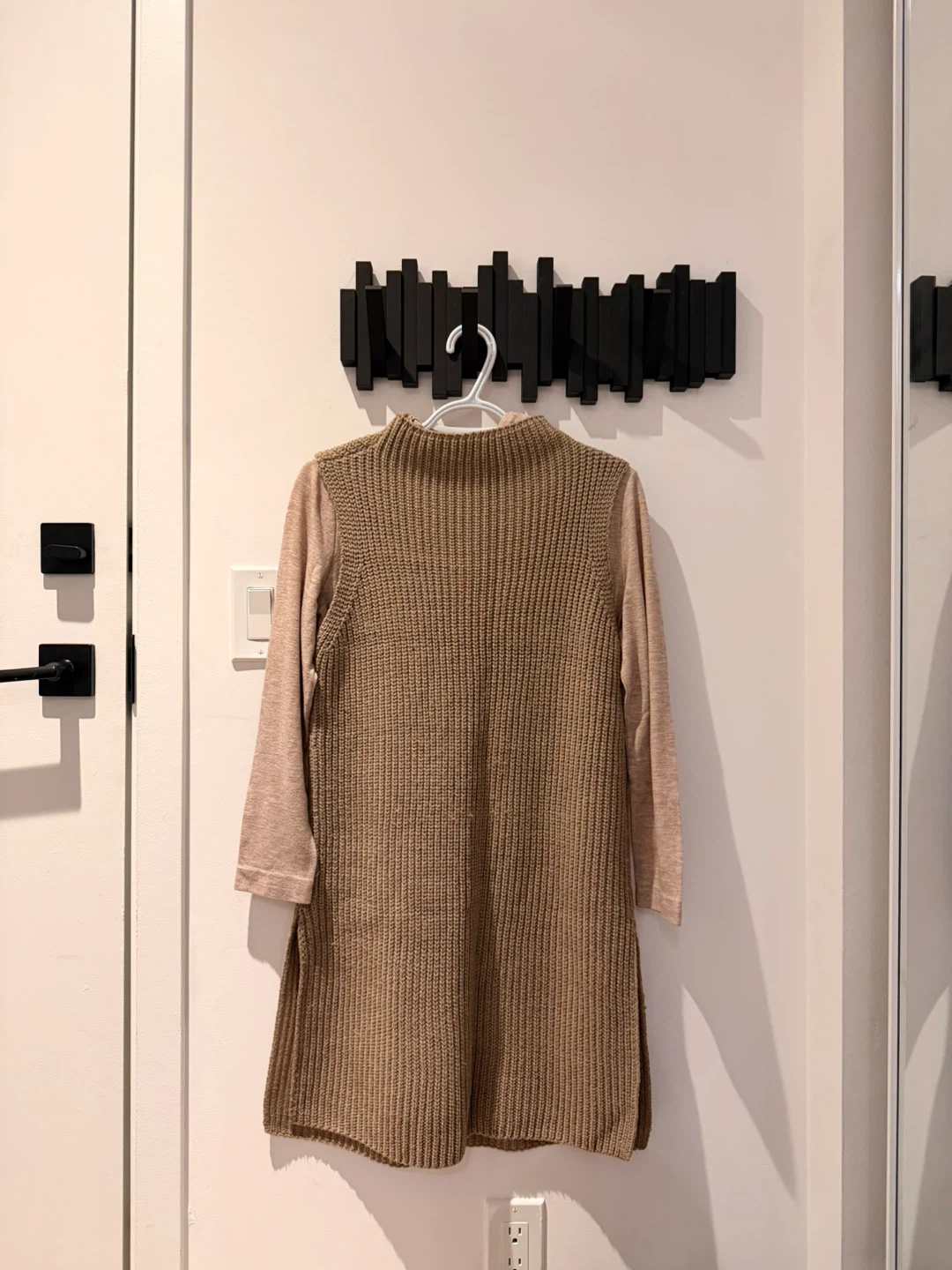 Women's Tan Knit Tunic Dress with Long Sleeves