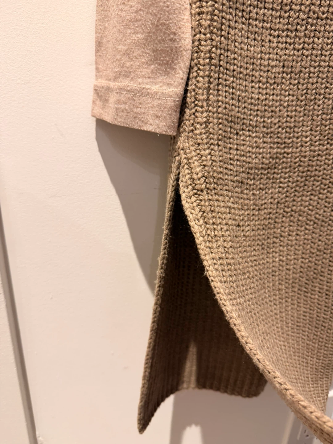 Women's Tan Knit Tunic Dress with Long Sleeves - photo 2
