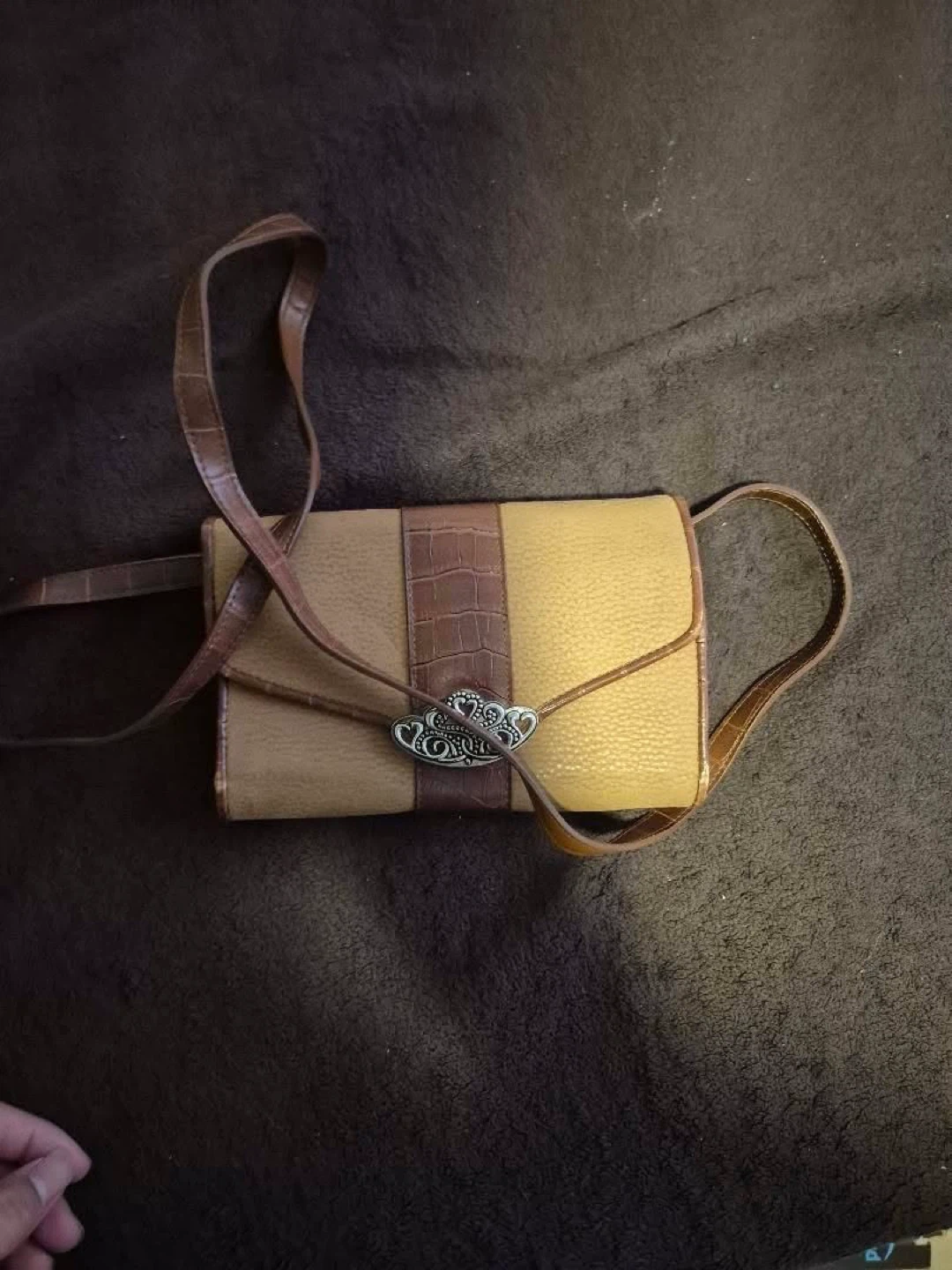 Brown Croc Embossed Leather Wallet Clutch