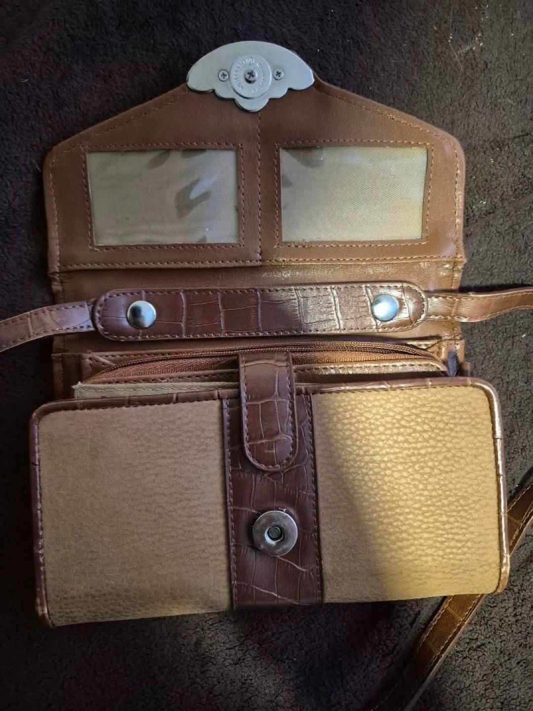 Brown Croc Embossed Leather Wallet Clutch - photo 2