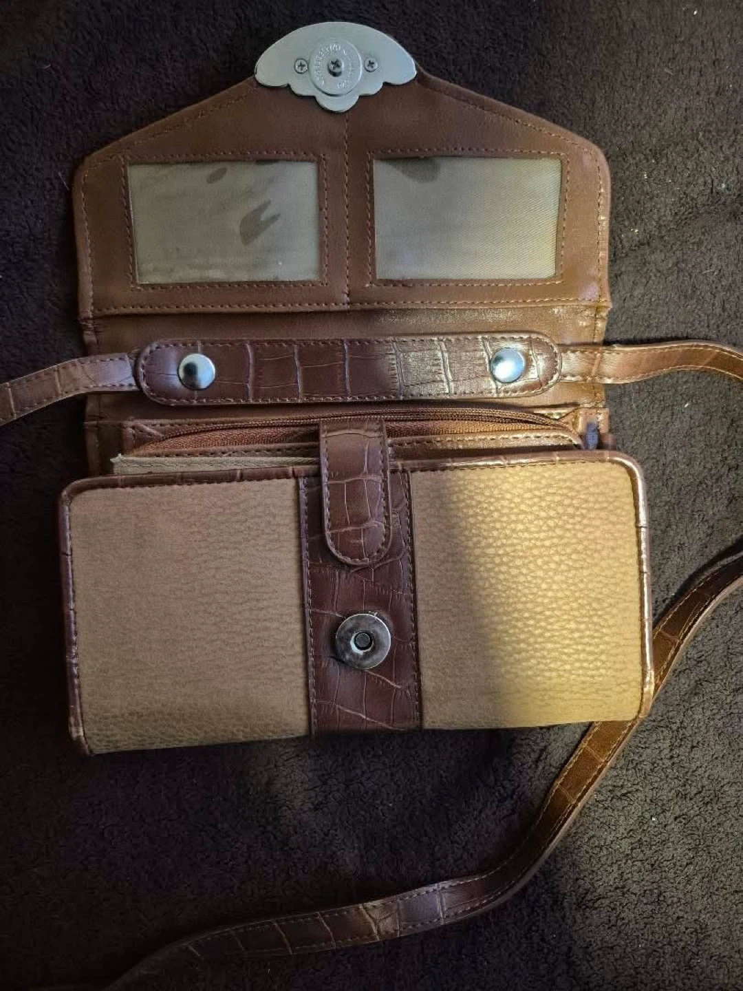 Brown Croc Embossed Leather Wallet Clutch - photo 3