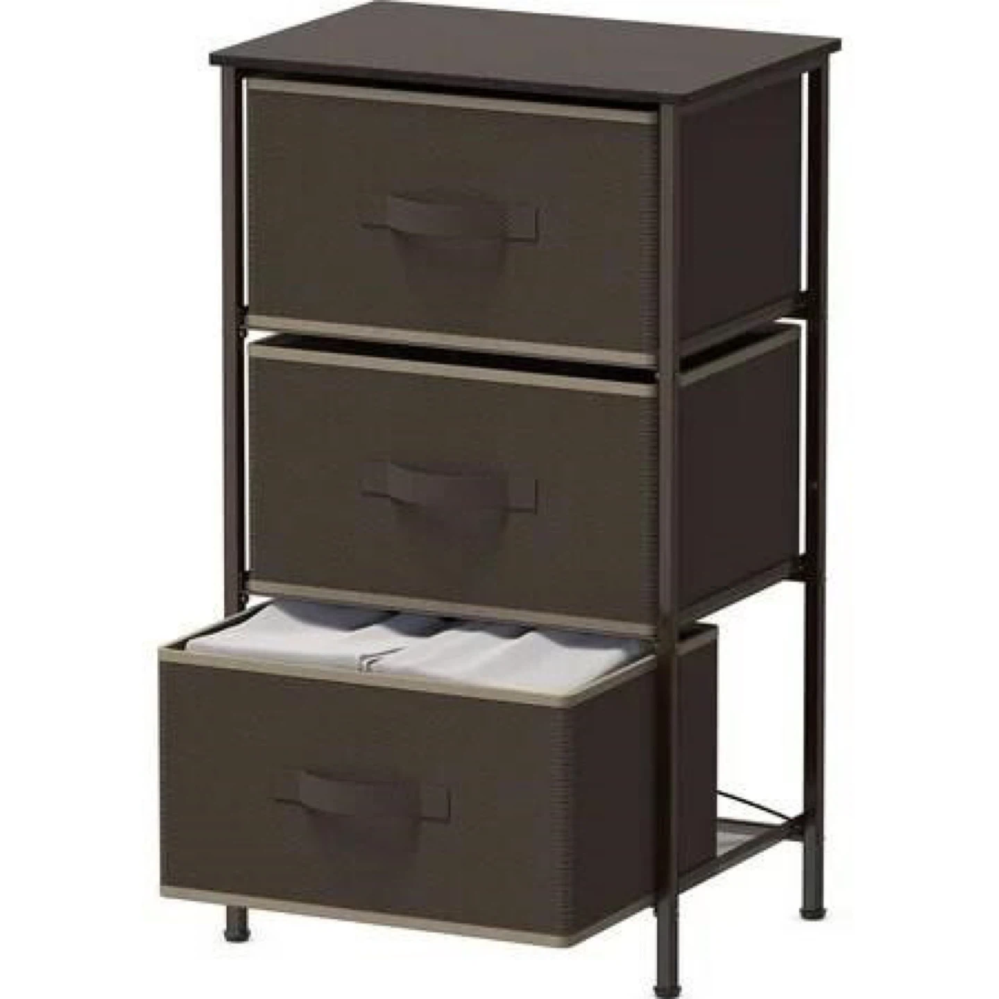 3 Drawer brown Fabric Storage Chest/Nightstand - photo 4