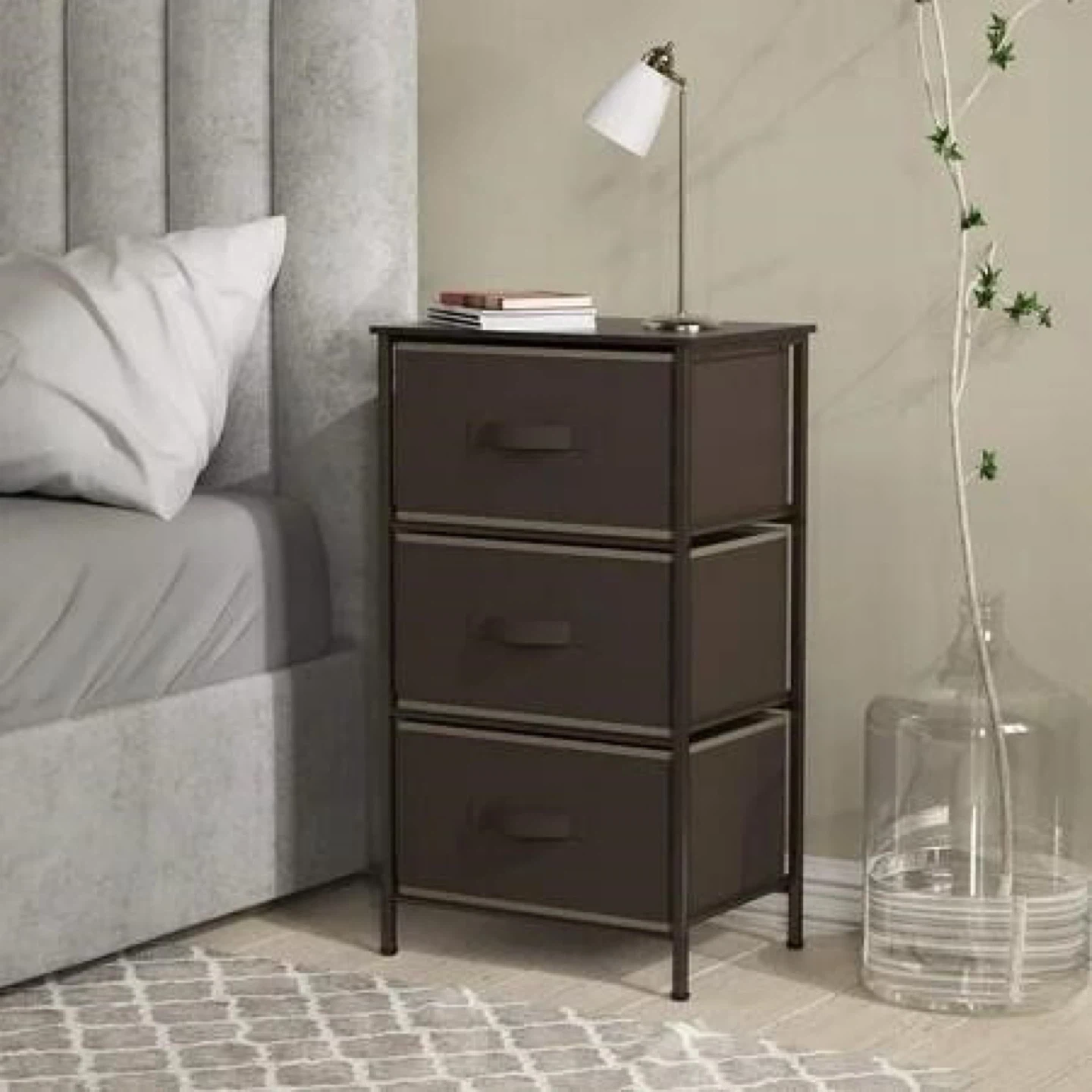 3 Drawer brown Fabric Storage Chest/Nightstand
