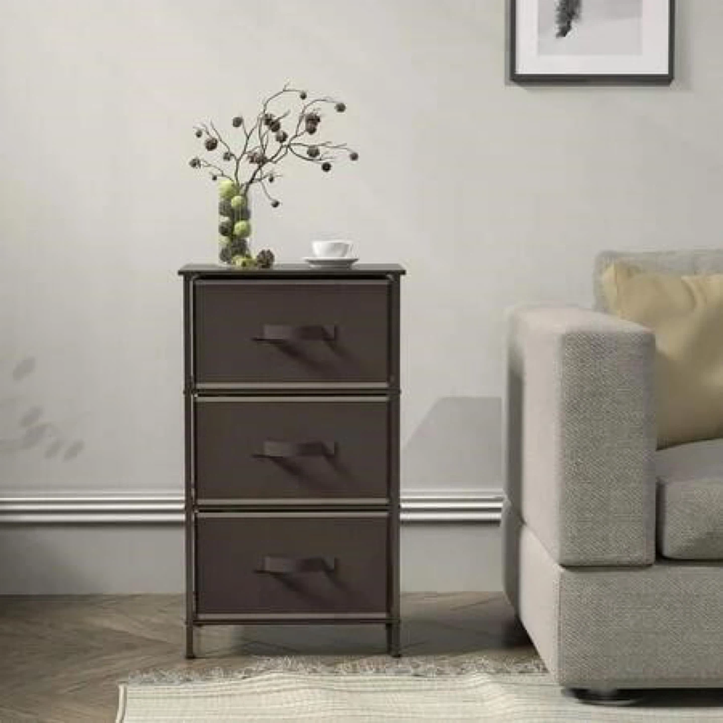 3 Drawer brown Fabric Storage Chest/Nightstand - photo 5