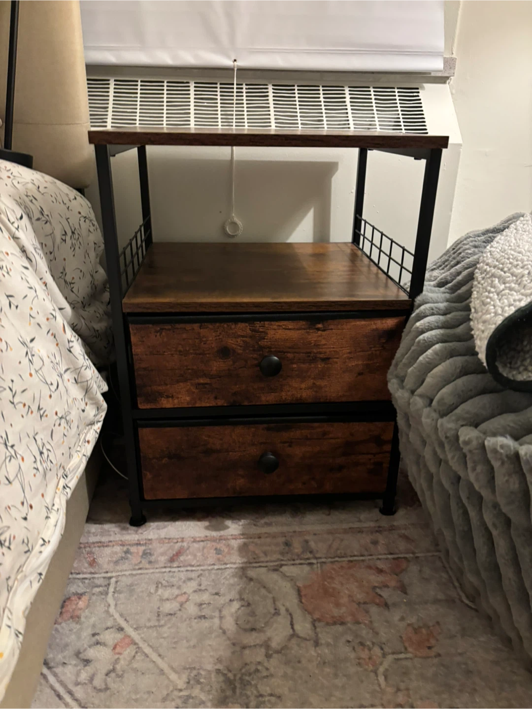 A pair of Rustic Wood and Metal Nightstand with 2 Drawers - photo 2