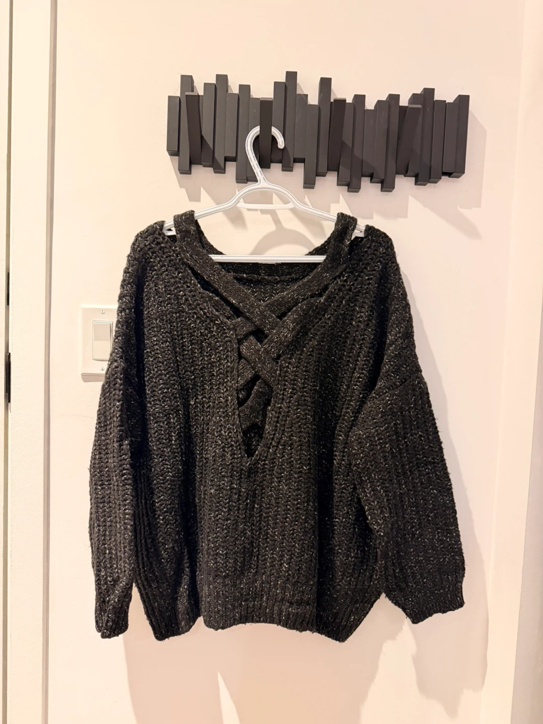 Black Knit Sweater with cross back behind - photo 2
