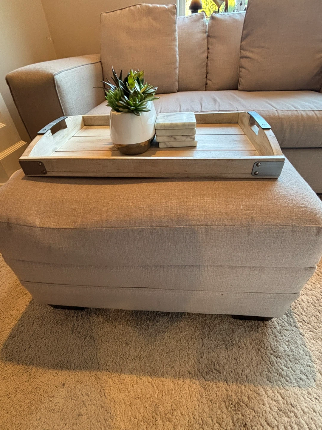Light Beige Loveseat and Ottoman - photo 4